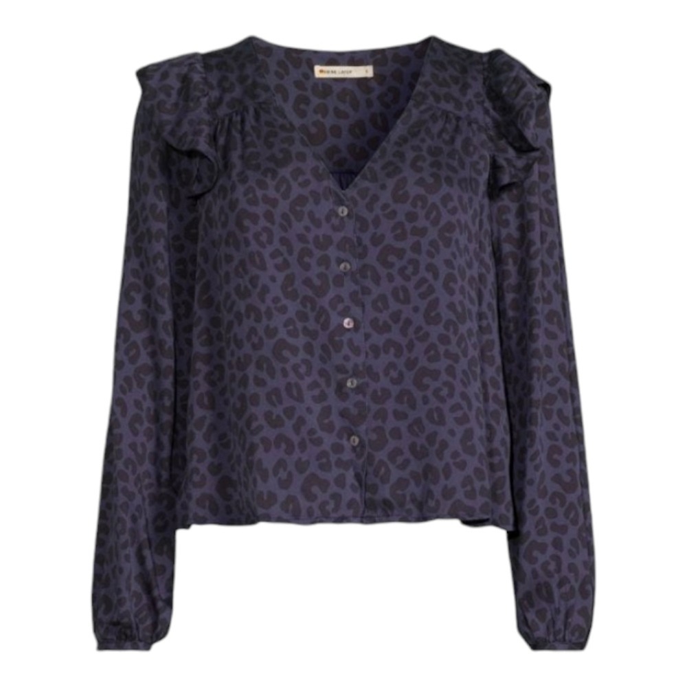 Marine Layer Blue Leopard Ruffle Rory Blouse XS NWT - Picture 3 of 9